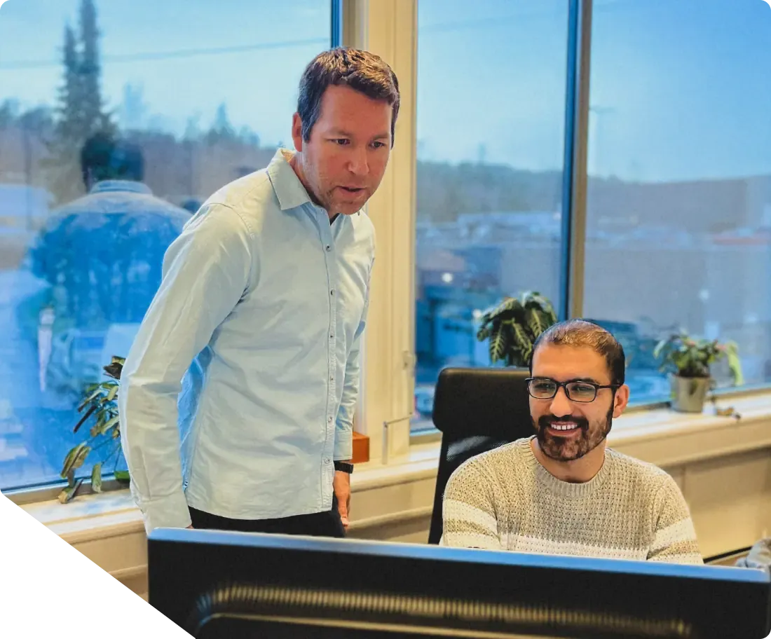 An adviser monitoring electricity production on a computer screen.