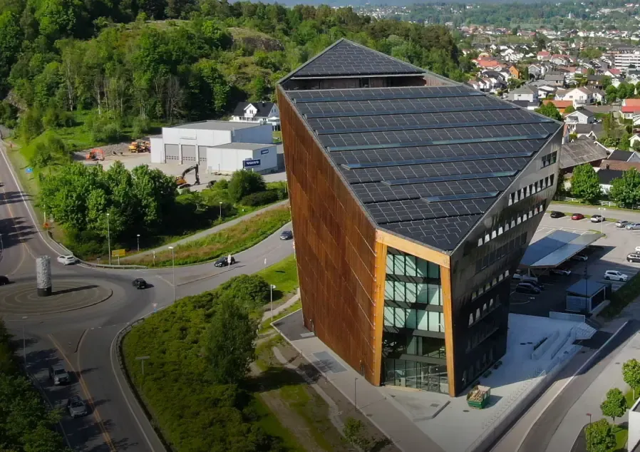 Commercial building with solar panels covering the whole roof surface